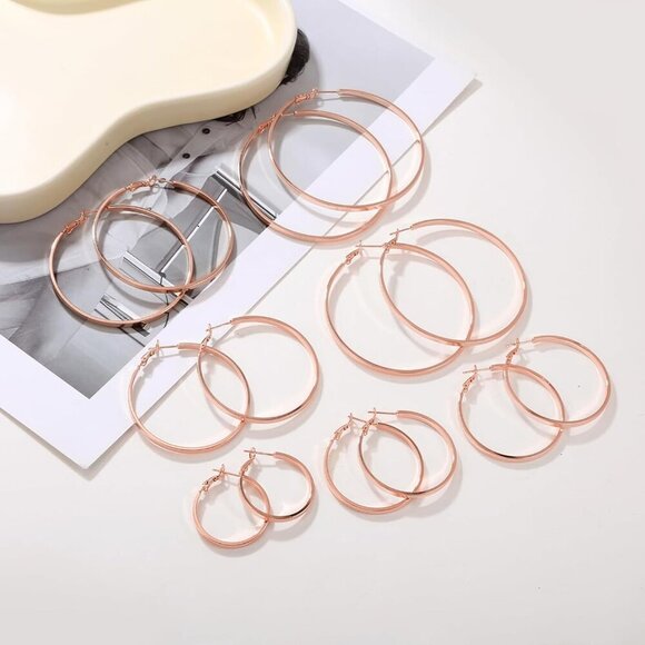 Sterling Silver Hoop Earrings Large Rose Gold Lightweight Big Hoops for Women - Picture 6 of 6